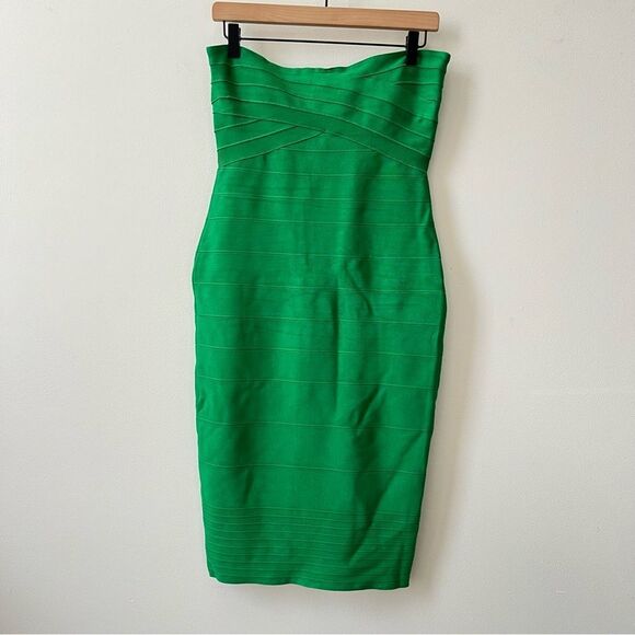 Harve Leger Bandage Bodycon Dress Green party wedding size M sleeveless Stretch - Picture 2 of 6